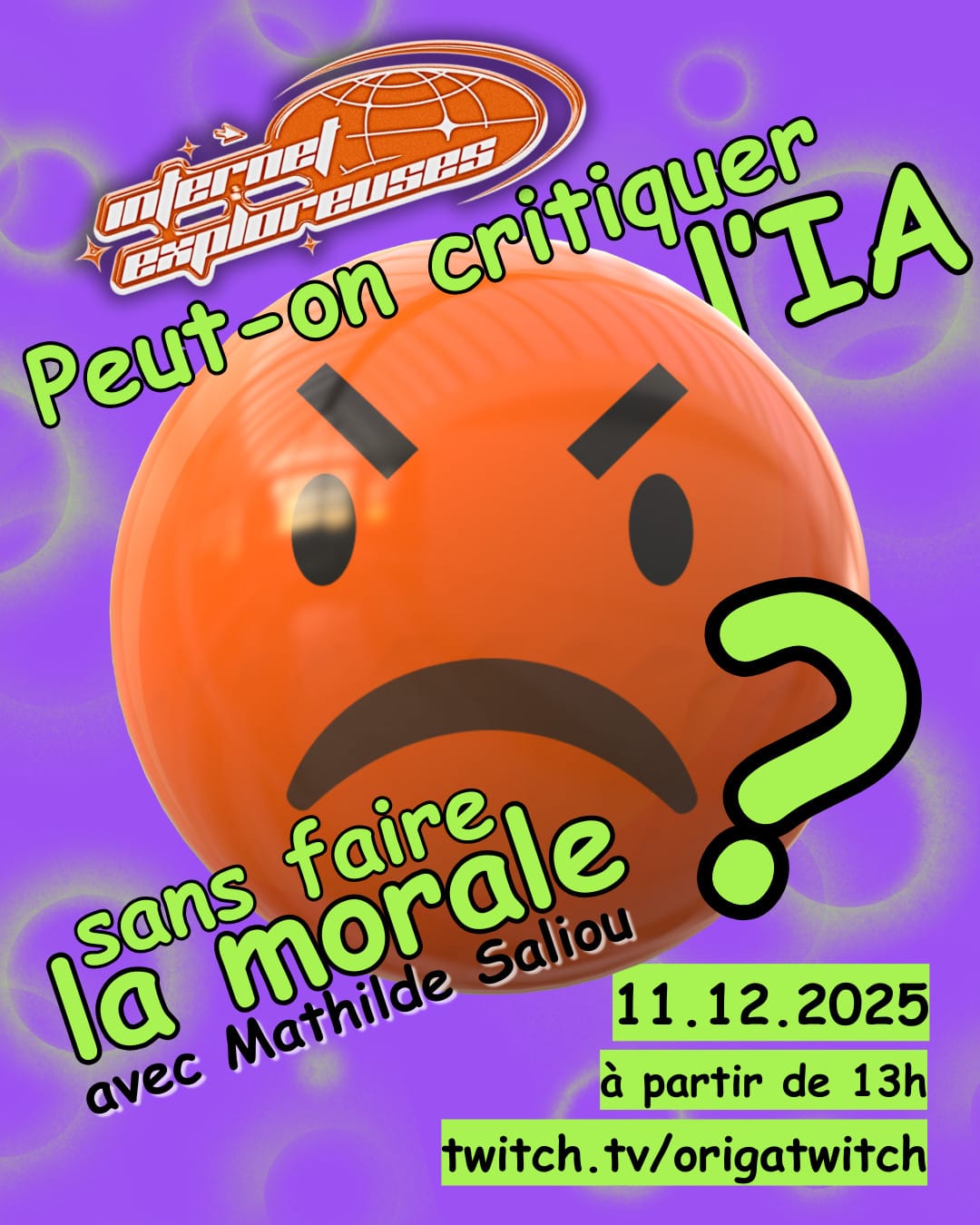 Image présentant l'émission du 11.12 : peut on critiquer l'IA sans faire la morale ? 