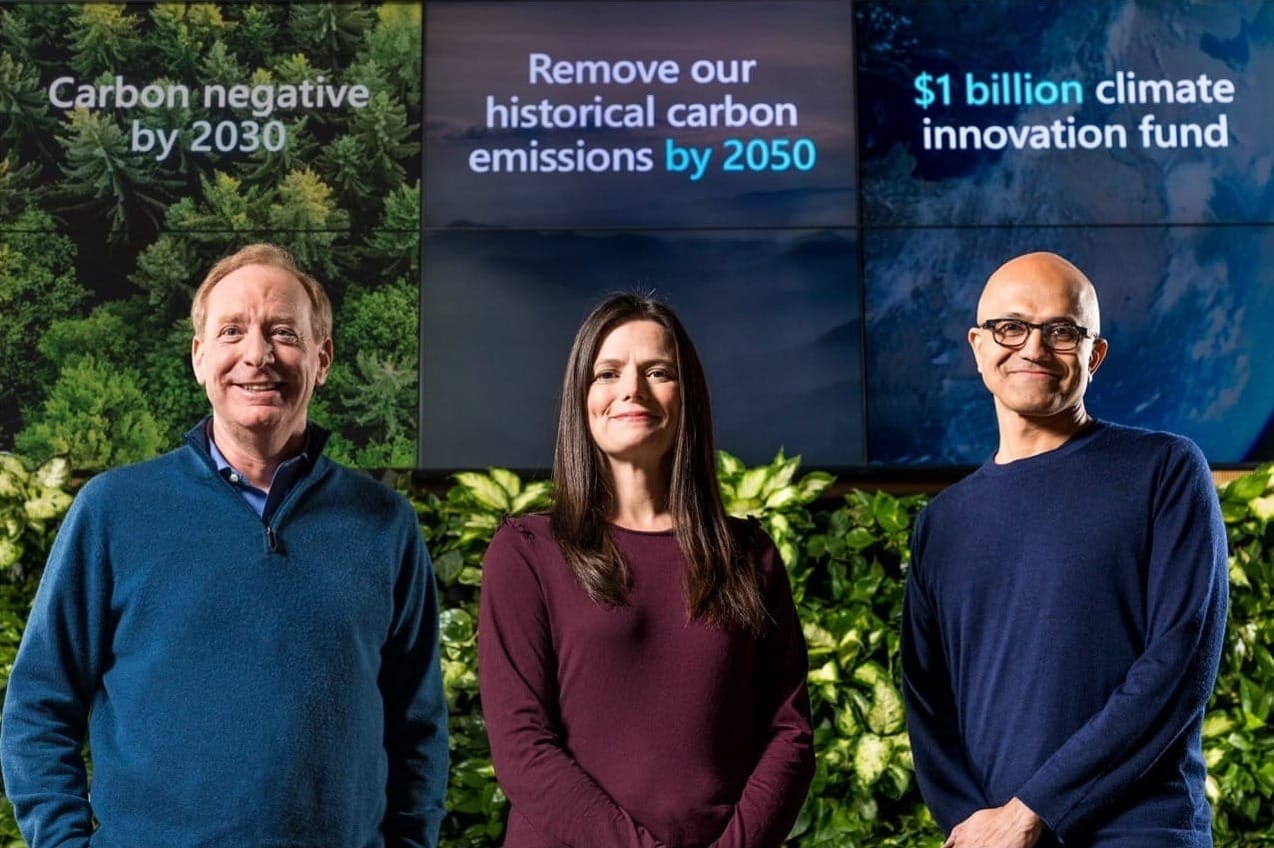 Le leadership de Microsoft en photo à l'occasion des annonces environnementales de début 2020