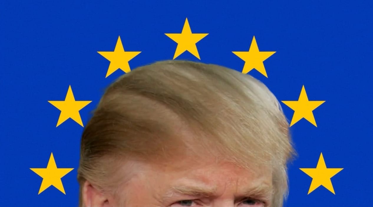 Trump's face in front of the EU flag