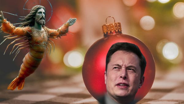 Elon Musk's face in a christmas tree bulb